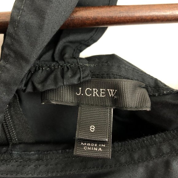 J.Crew Women's Size 8 Black Halter Cold Shoulder 3/4 Sleeve 100% Cotton Blouse - Picture 8 of 12